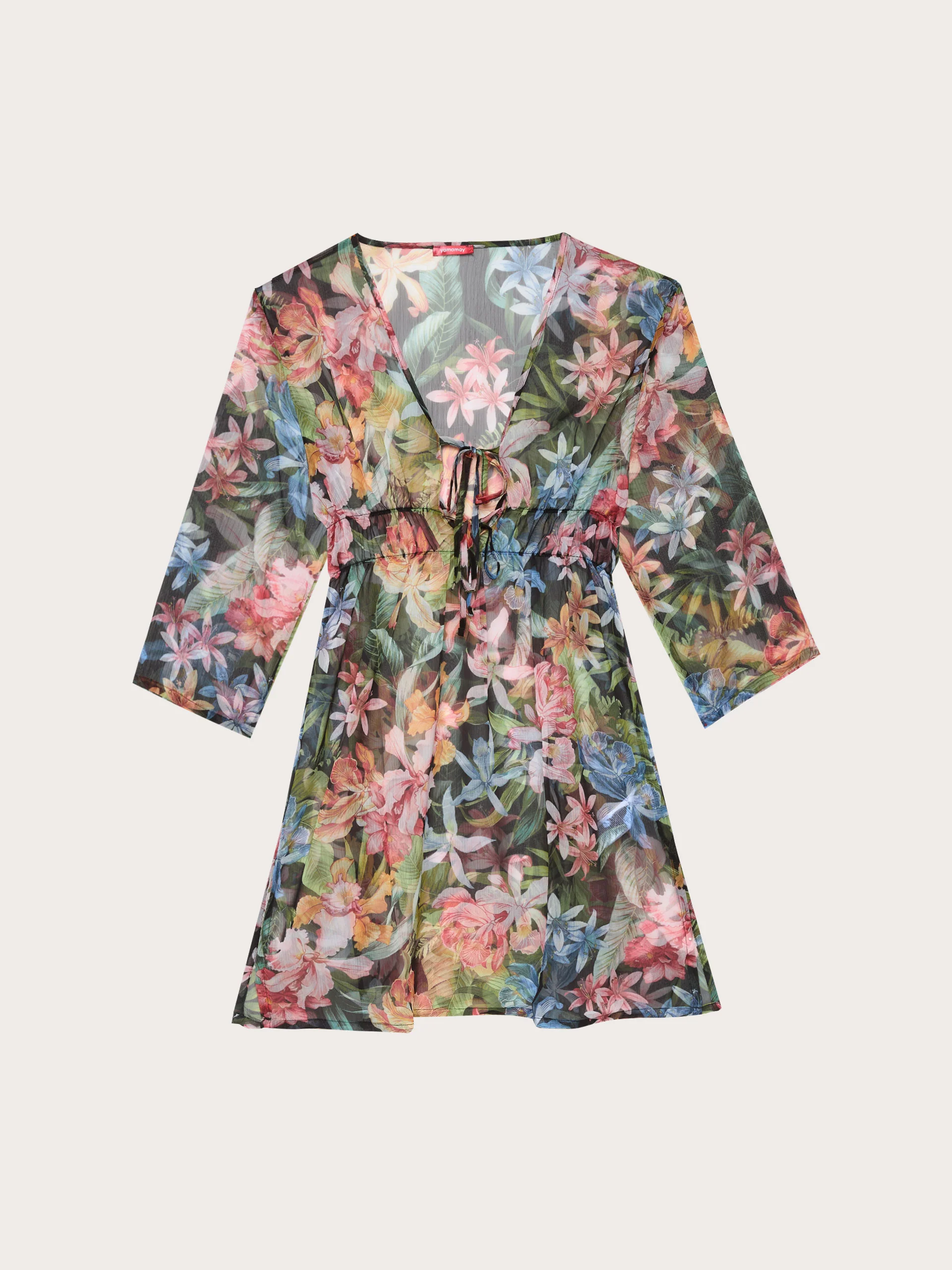 Abito Kaftano corto in chiffon - Tahiti - Image 5