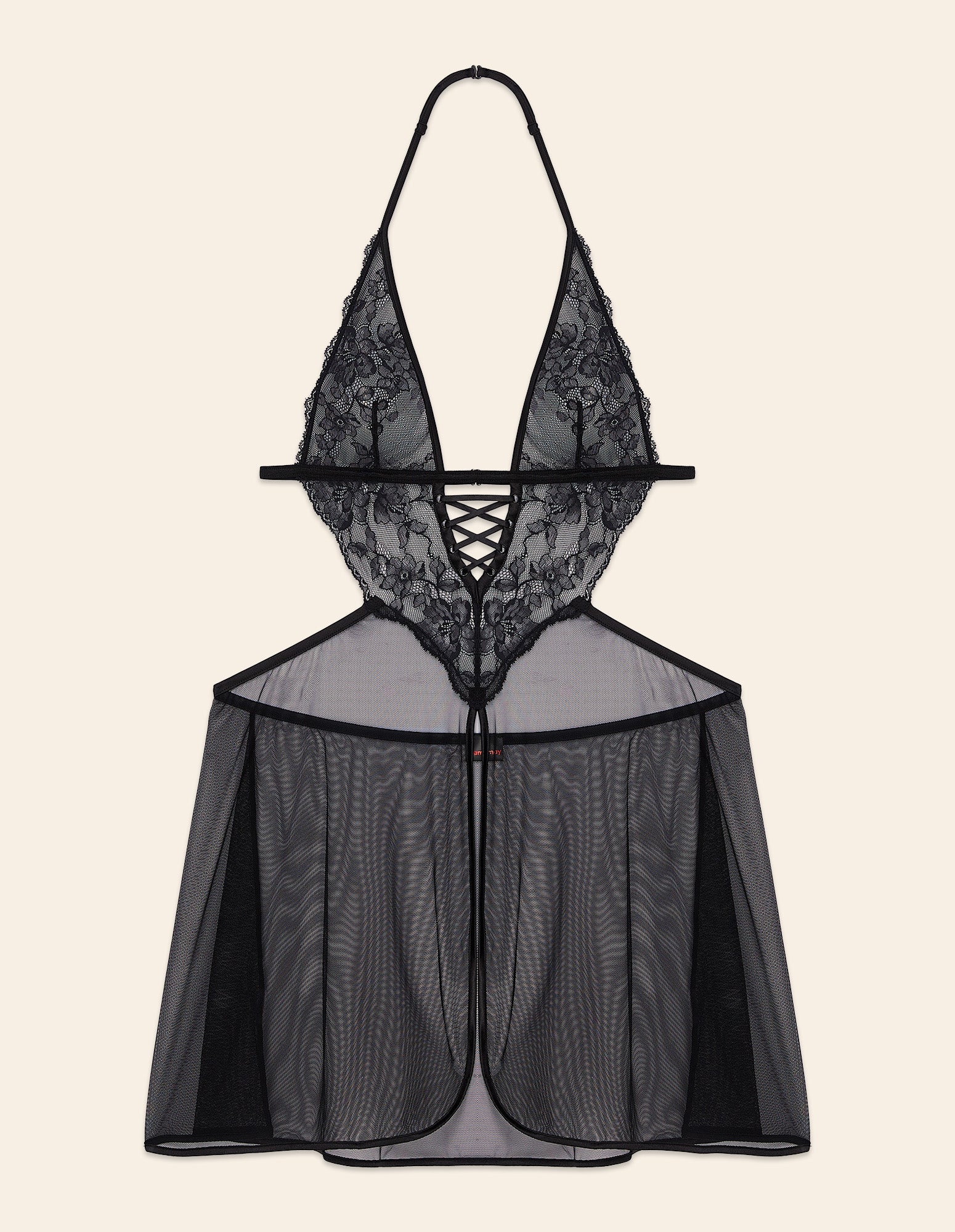 Babydoll in pizzo e rete con intrecci Privè  - Black Cross - Image 5