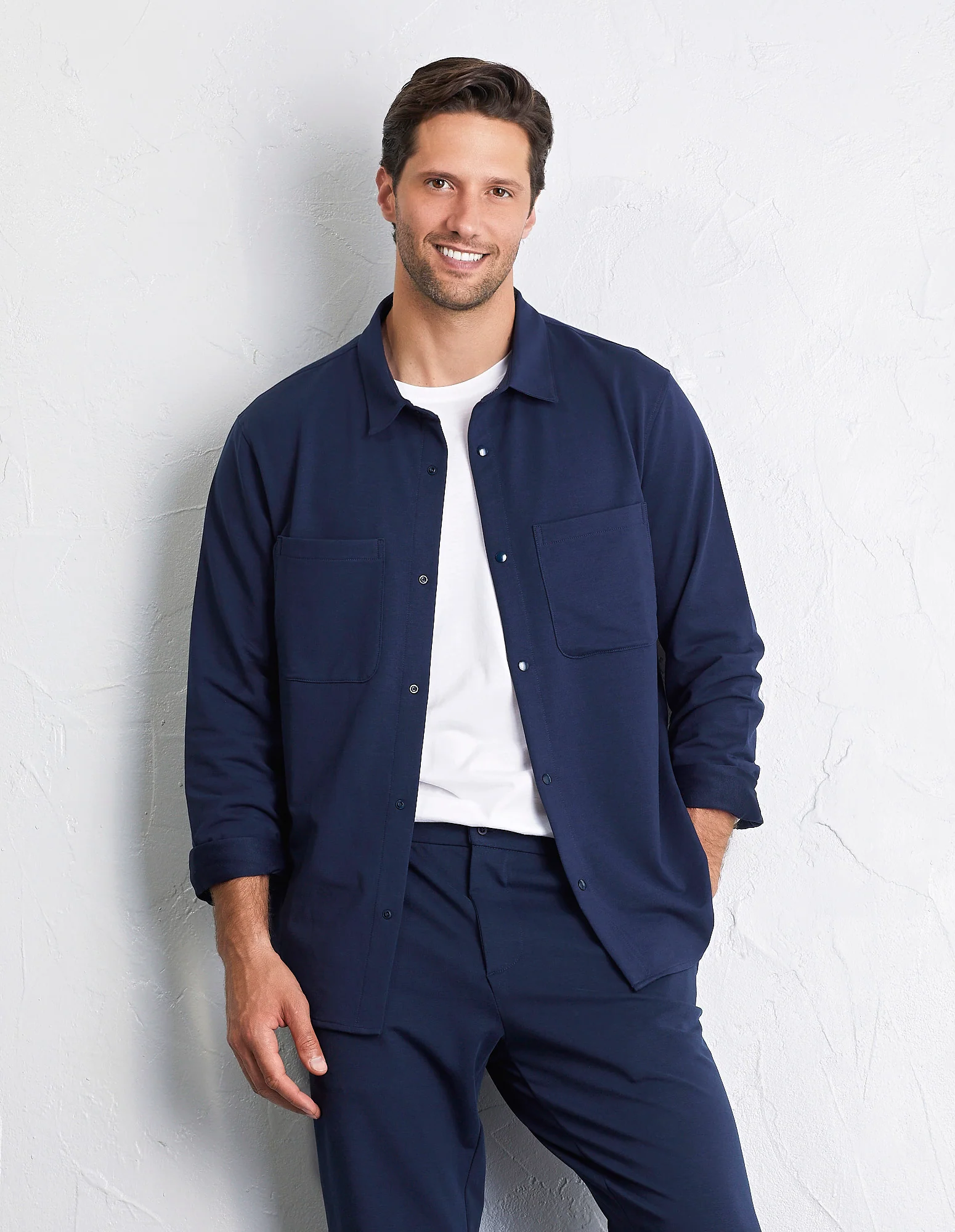 Camicia con tasche altezza petto in tessuto felpa con cotone Easy Living - Image 2
