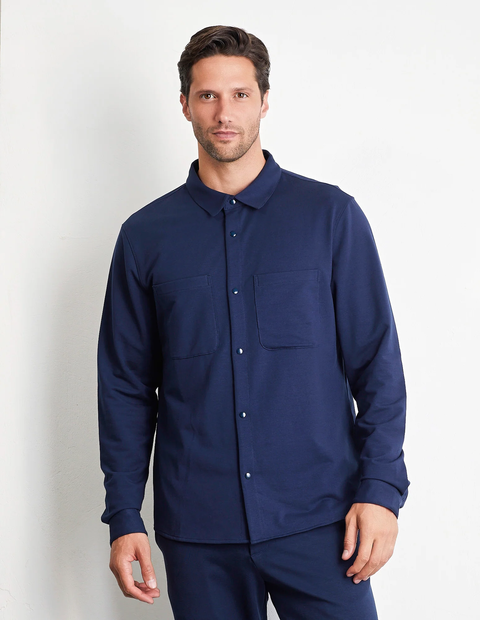 Camicia con tasche altezza petto in tessuto felpa con cotone Easy Living - Image 3