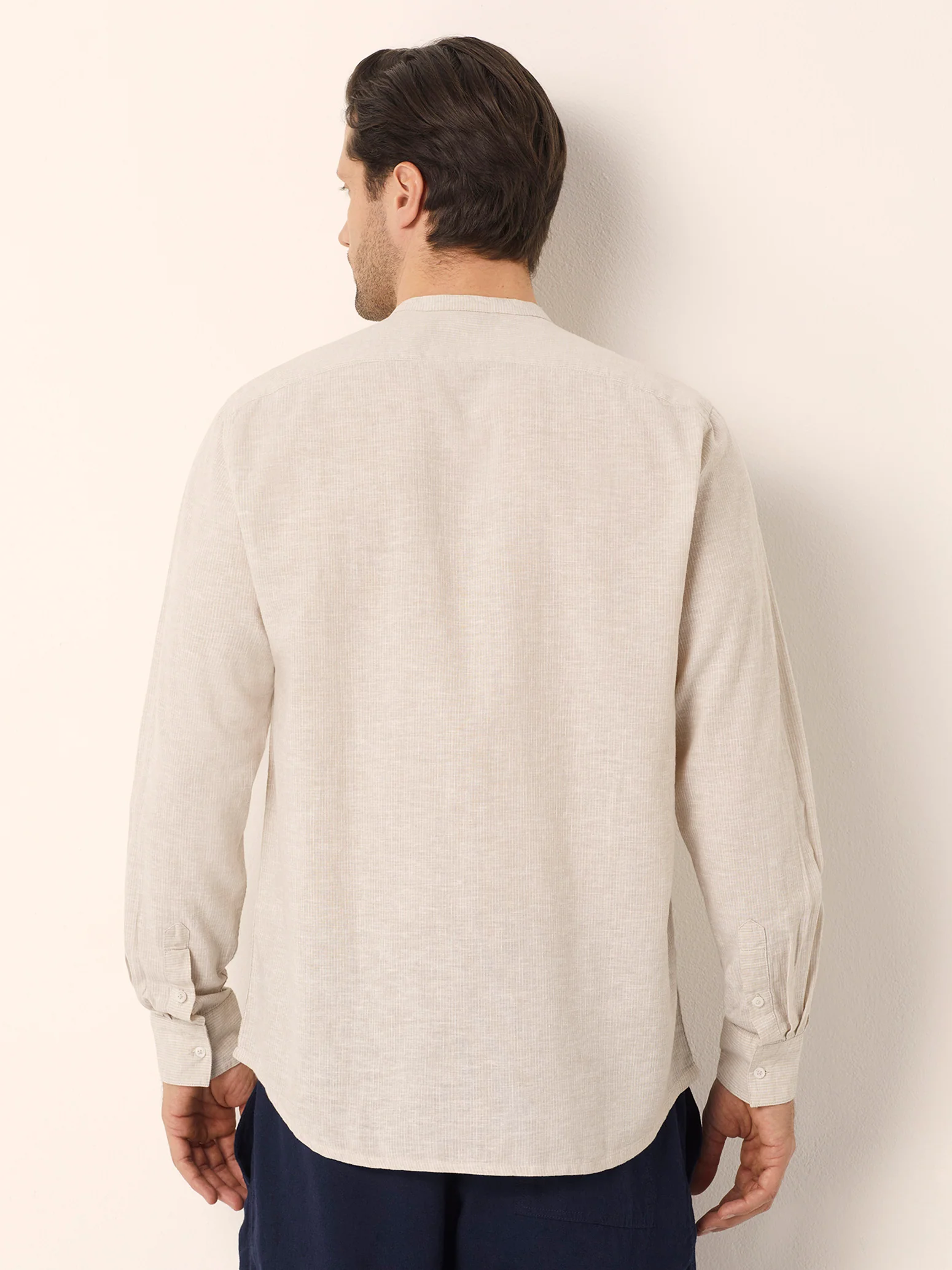 Camicia da uomo con colletto alla coreana Cotton Linen - Image 8