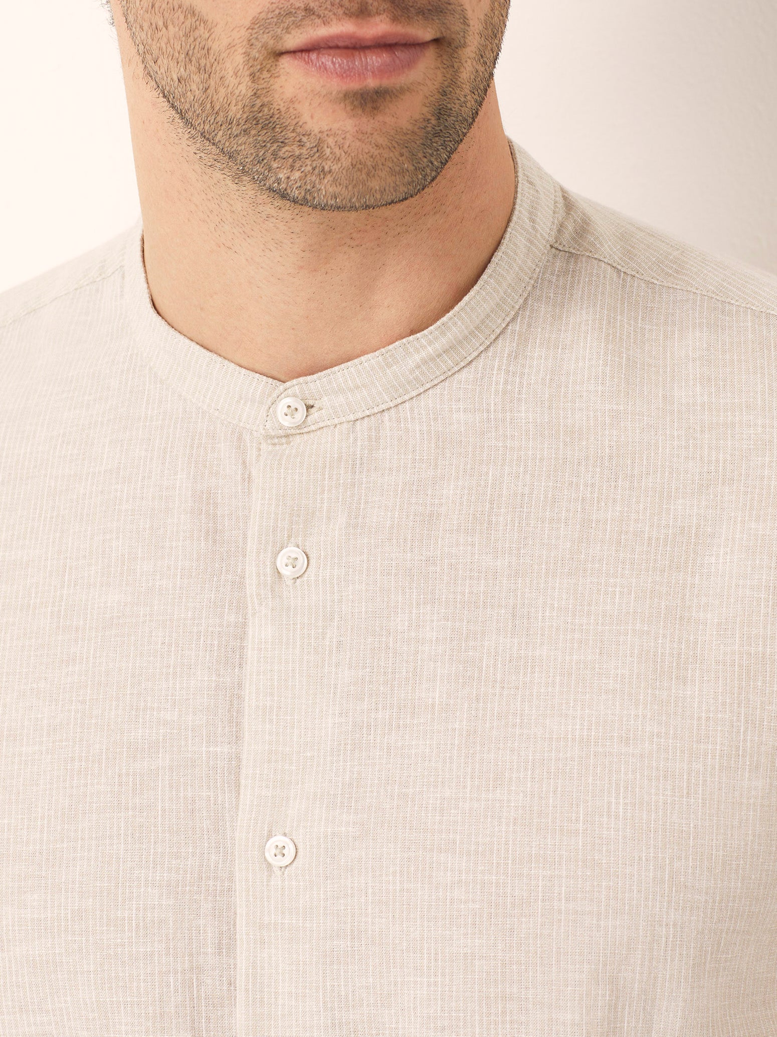 Camicia da uomo con colletto alla coreana Cotton Linen - Image 9