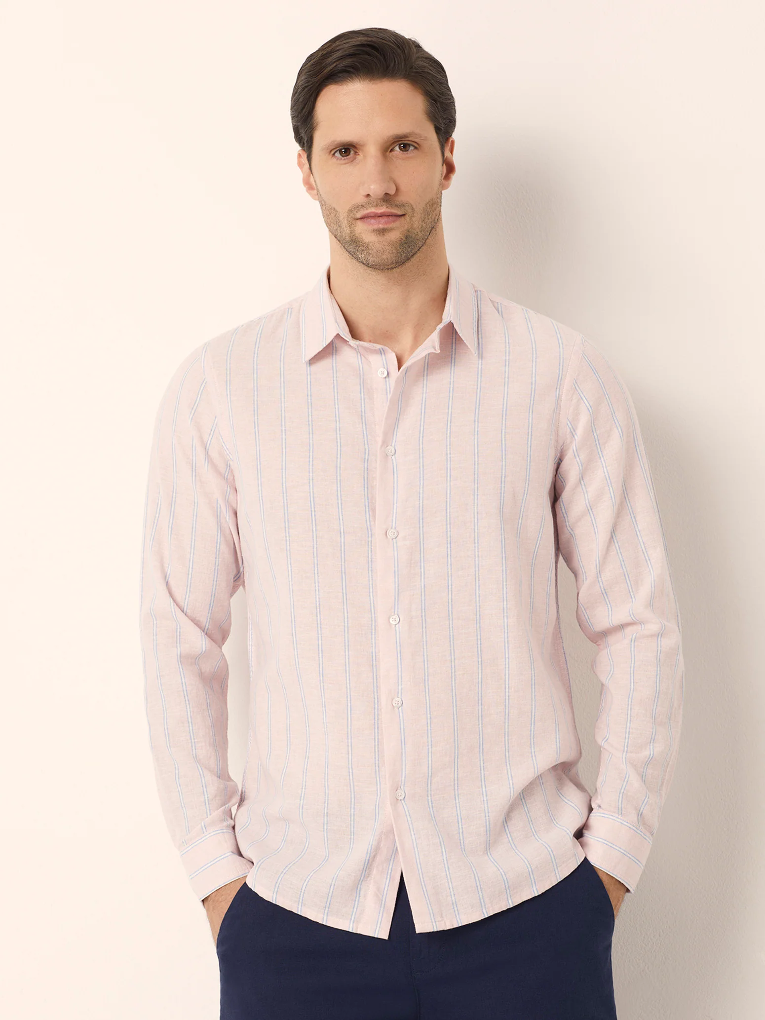 Camicia da uomo con colletto classico Cotton Linen - Image 21