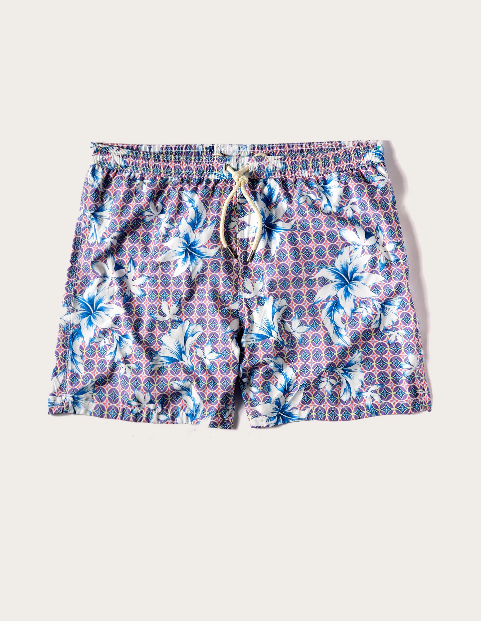 Costume boxer da uomo con sfondo geometrico e fiori Tropical