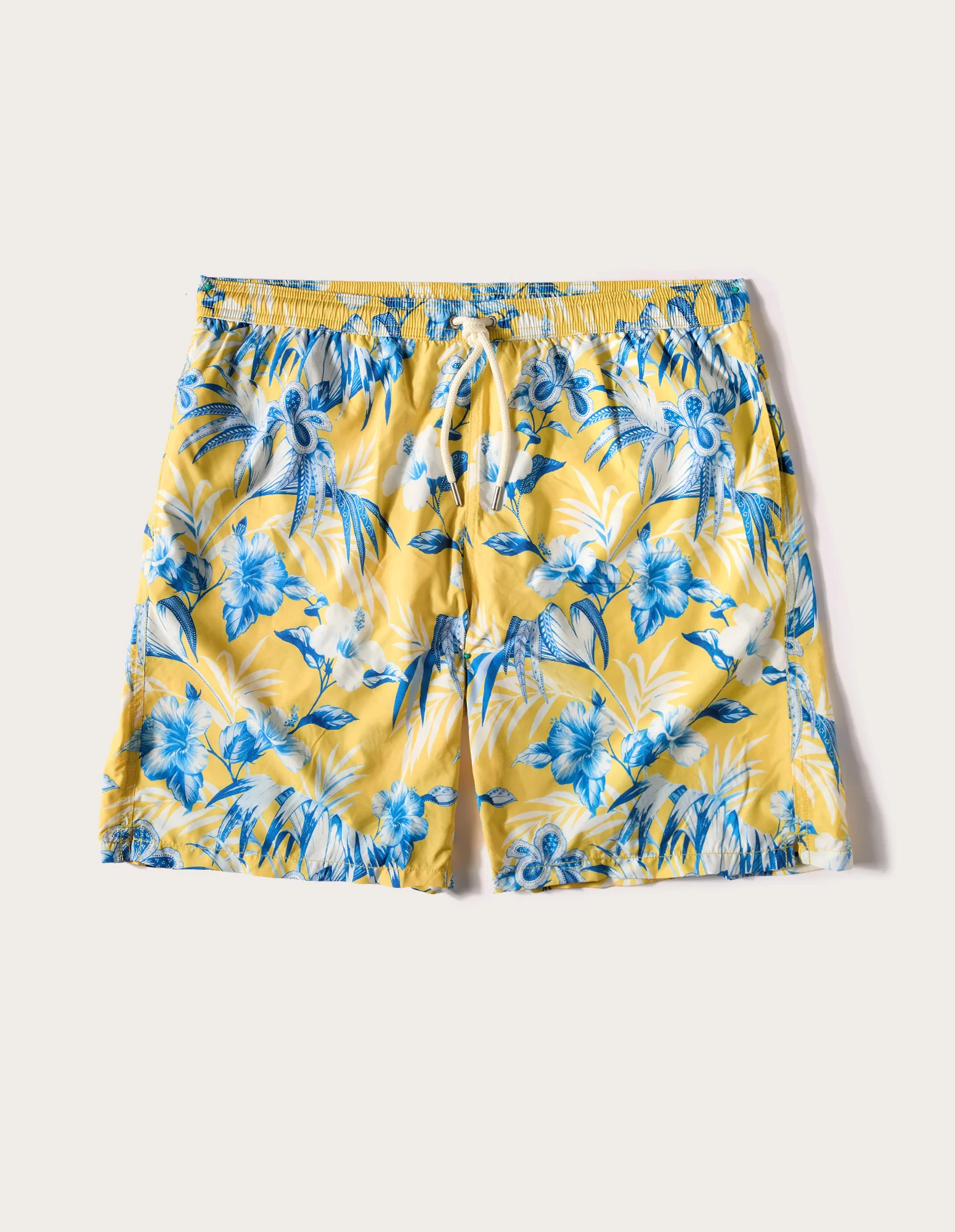 Costume boxer lungo da uomo giallo con fiori Tropical
