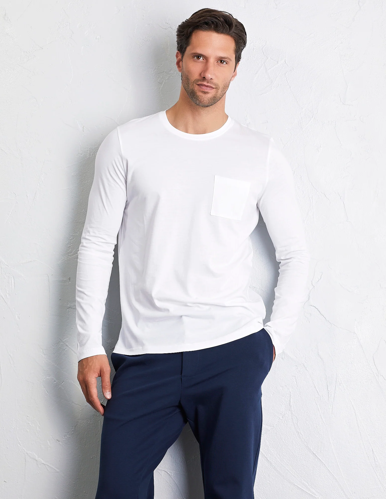 Maglia manica lunga girocollo con taschino in cotone Supima Luxury