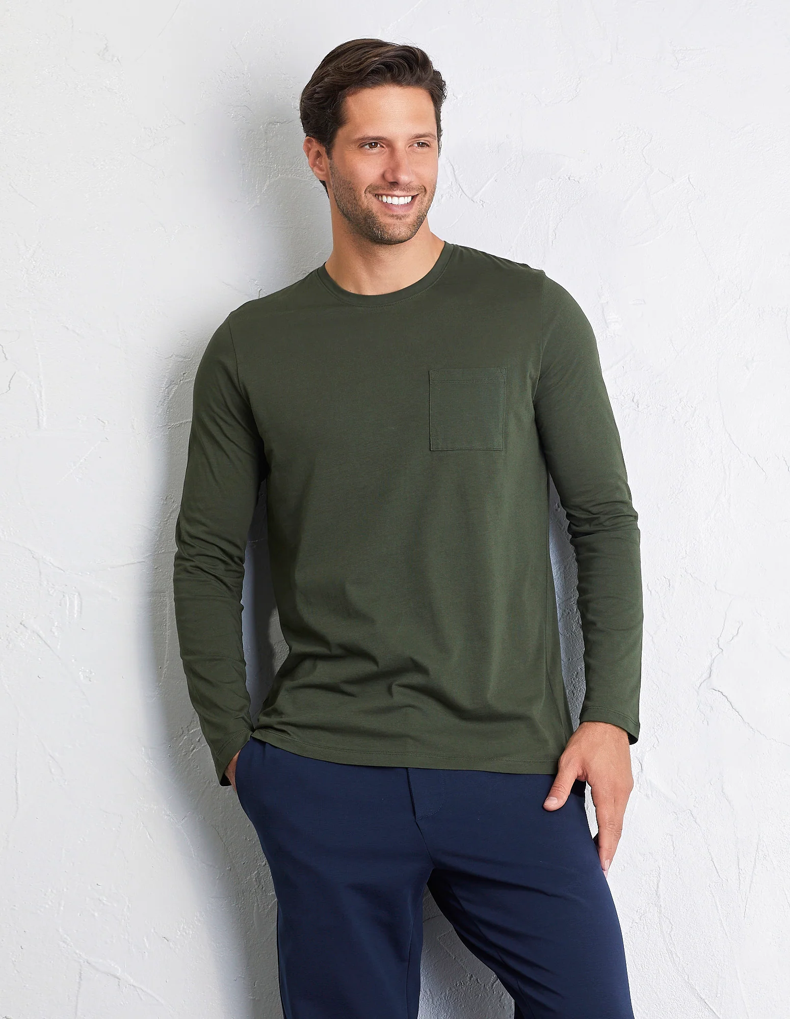 Maglia manica lunga girocollo con taschino in cotone Supima Luxury - Image 11