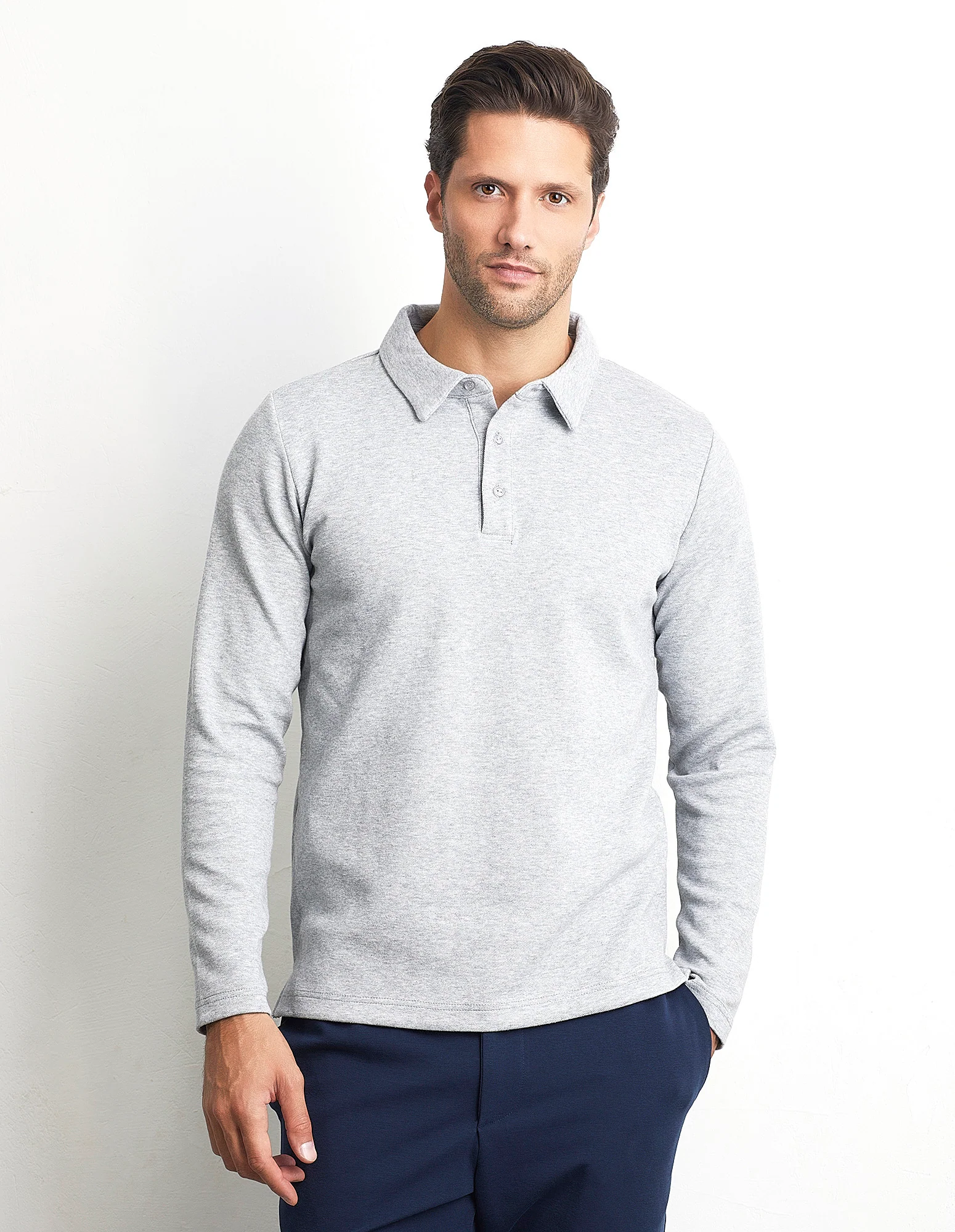 Maglia taglio polo a maniche lunghe con colletto in tessuto Piquet Easy Living - Image 7
