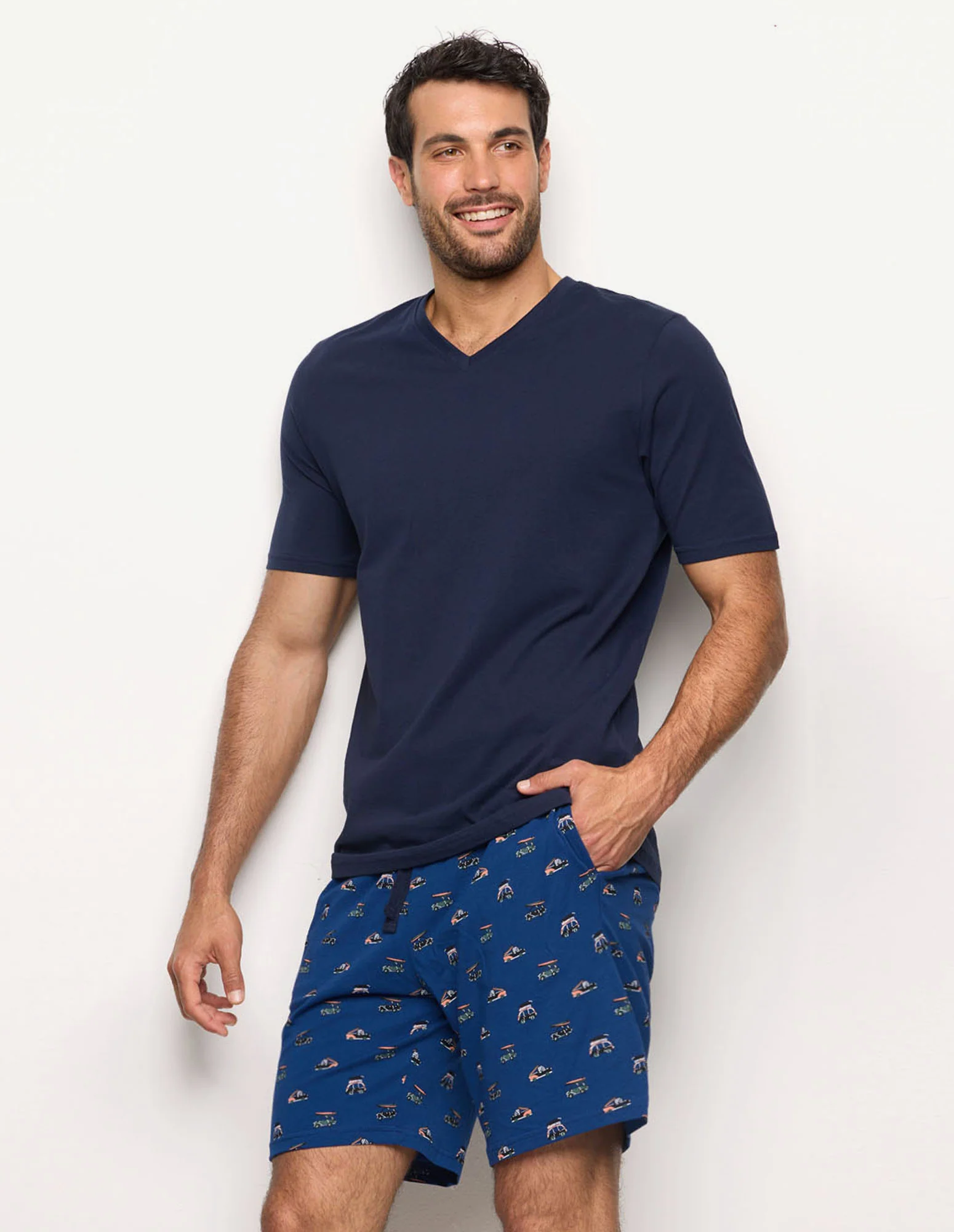 Pigiama corto blu da uomo con scollo a V Royal Marine