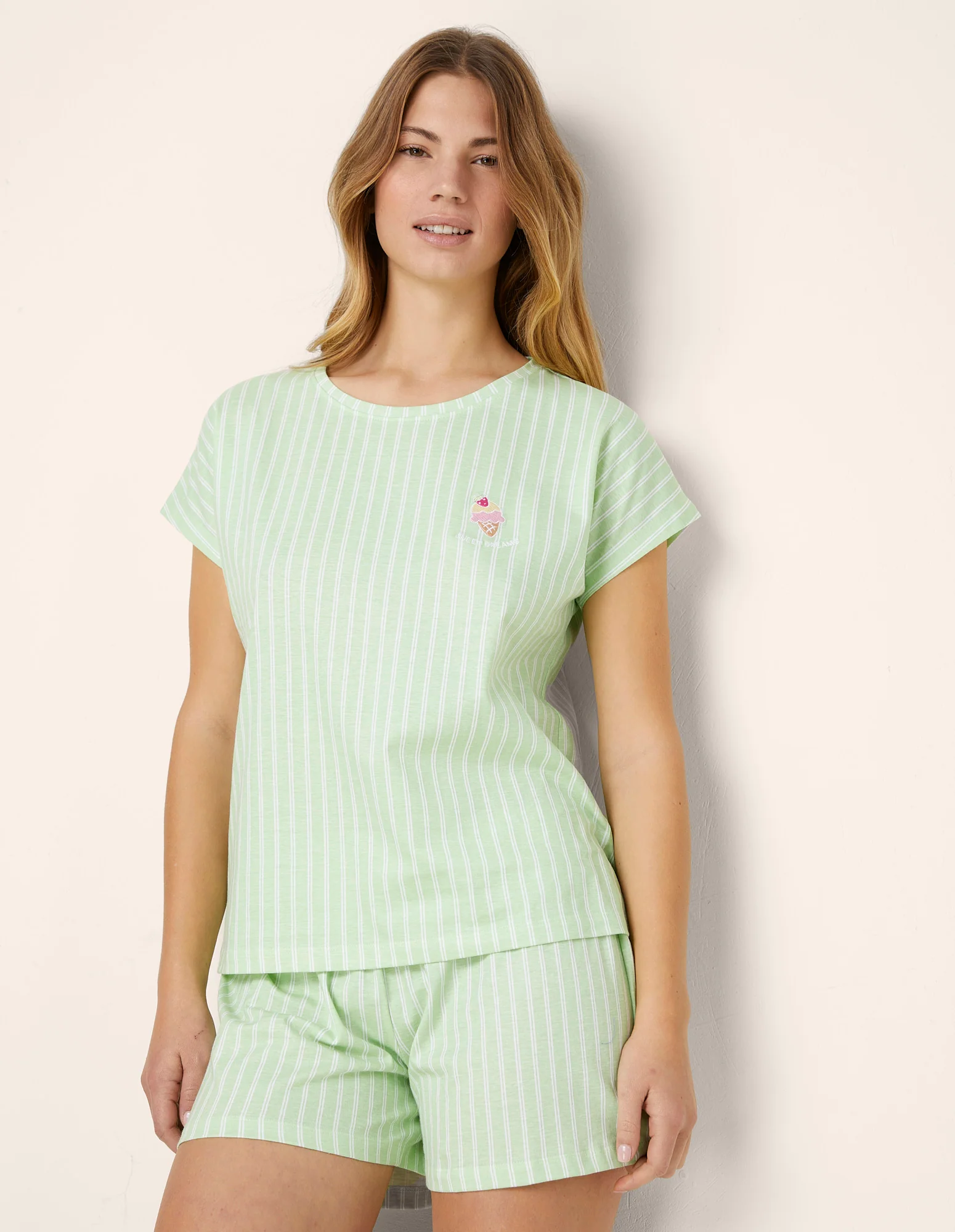 Pigiama corto da donna a righe dolcetti Sweet Dream - Image 2