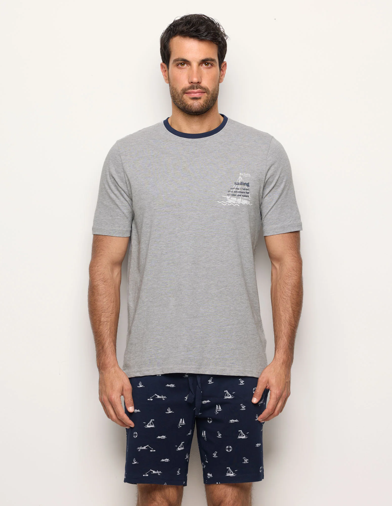 Pigiama corto grigio da uomo con microstampe Royal Marine - Image 2