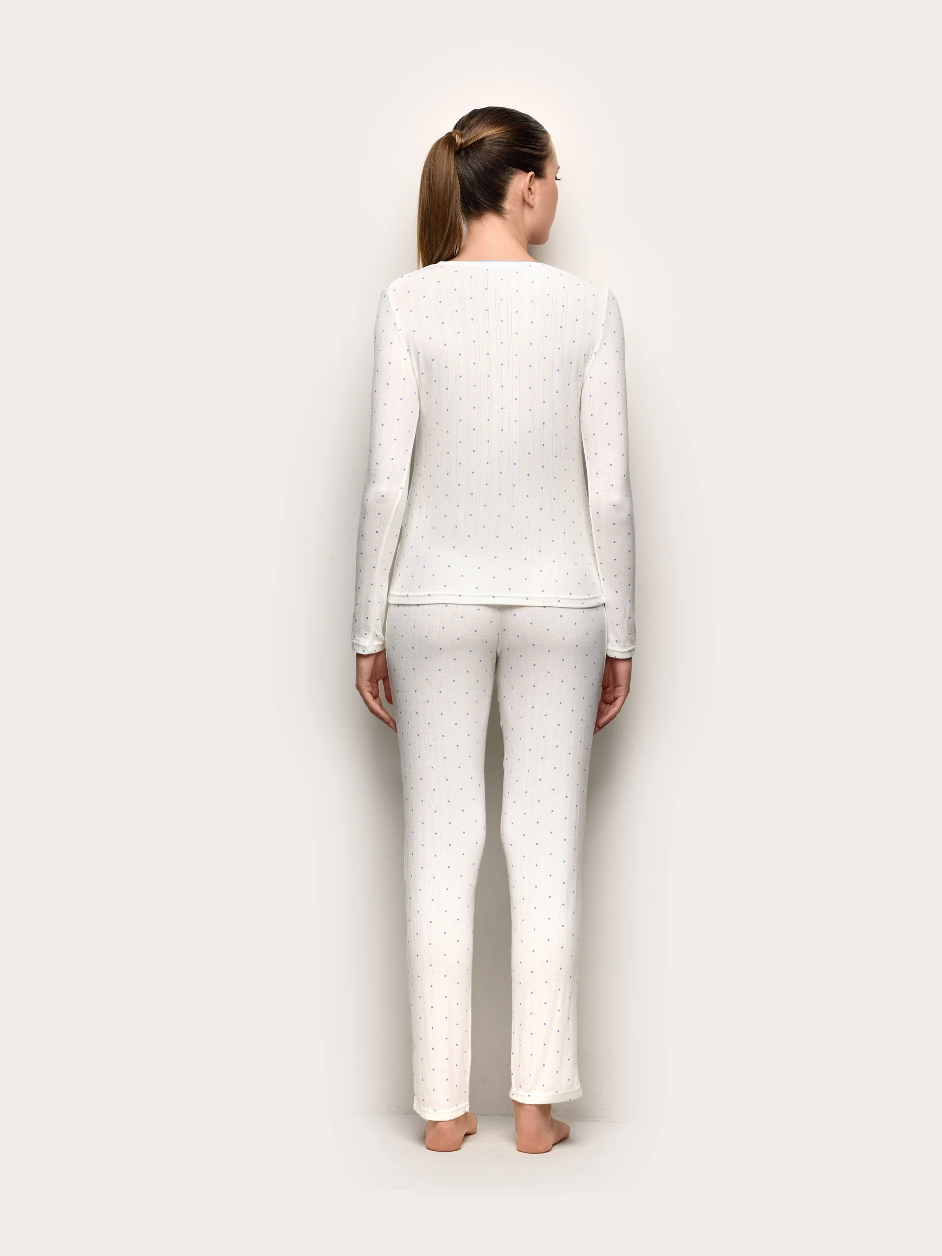 Pigiama lungo in jersey jacquard - Pointell - Image 3