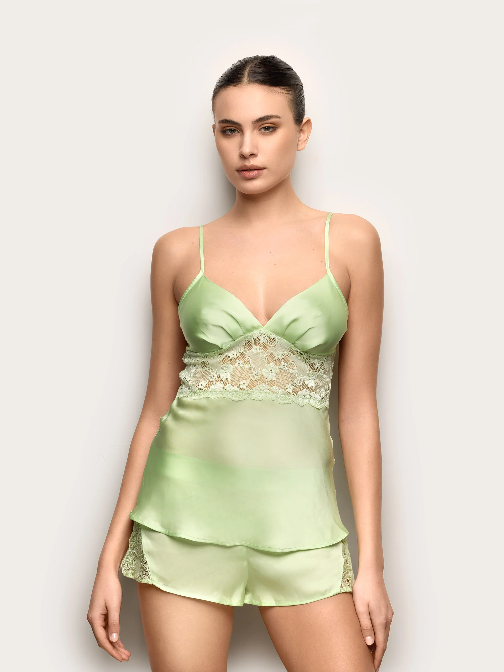 Top in raso e pizzo con spalline regolabili - Primula Color