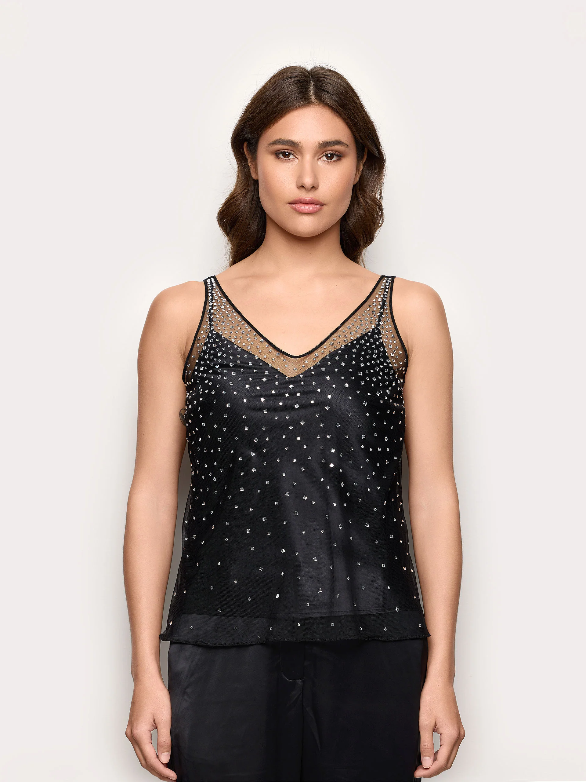 Top sovrapposto in tulle e raso con strass Xmas Party - Image 7