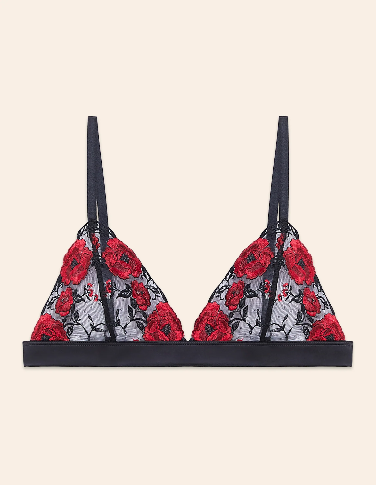 Triangolo in tulle e raso con rose rosse ricamate Seville - Image 5