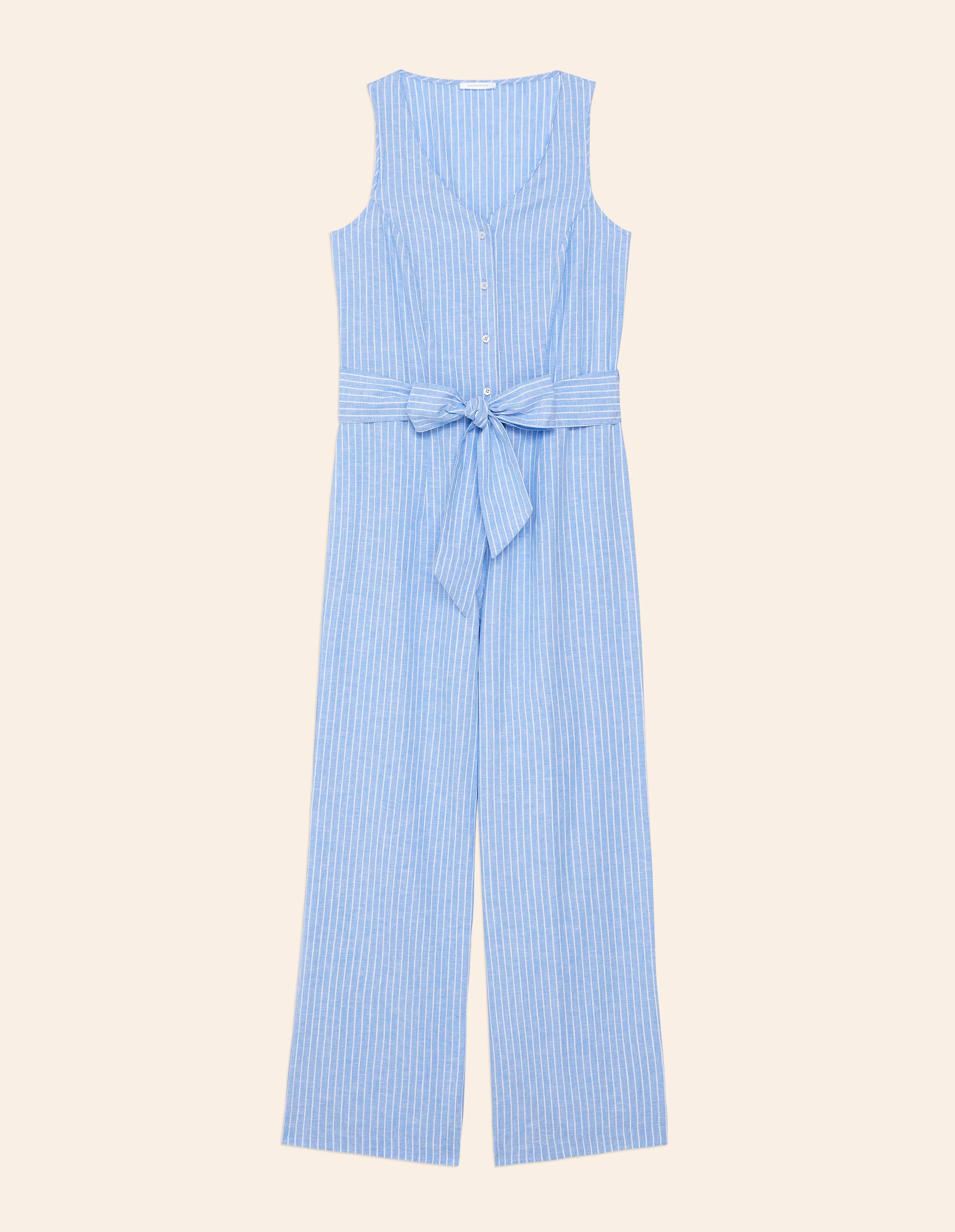 Tuta azzurra a righe bianche Cotton Linen - Image 5